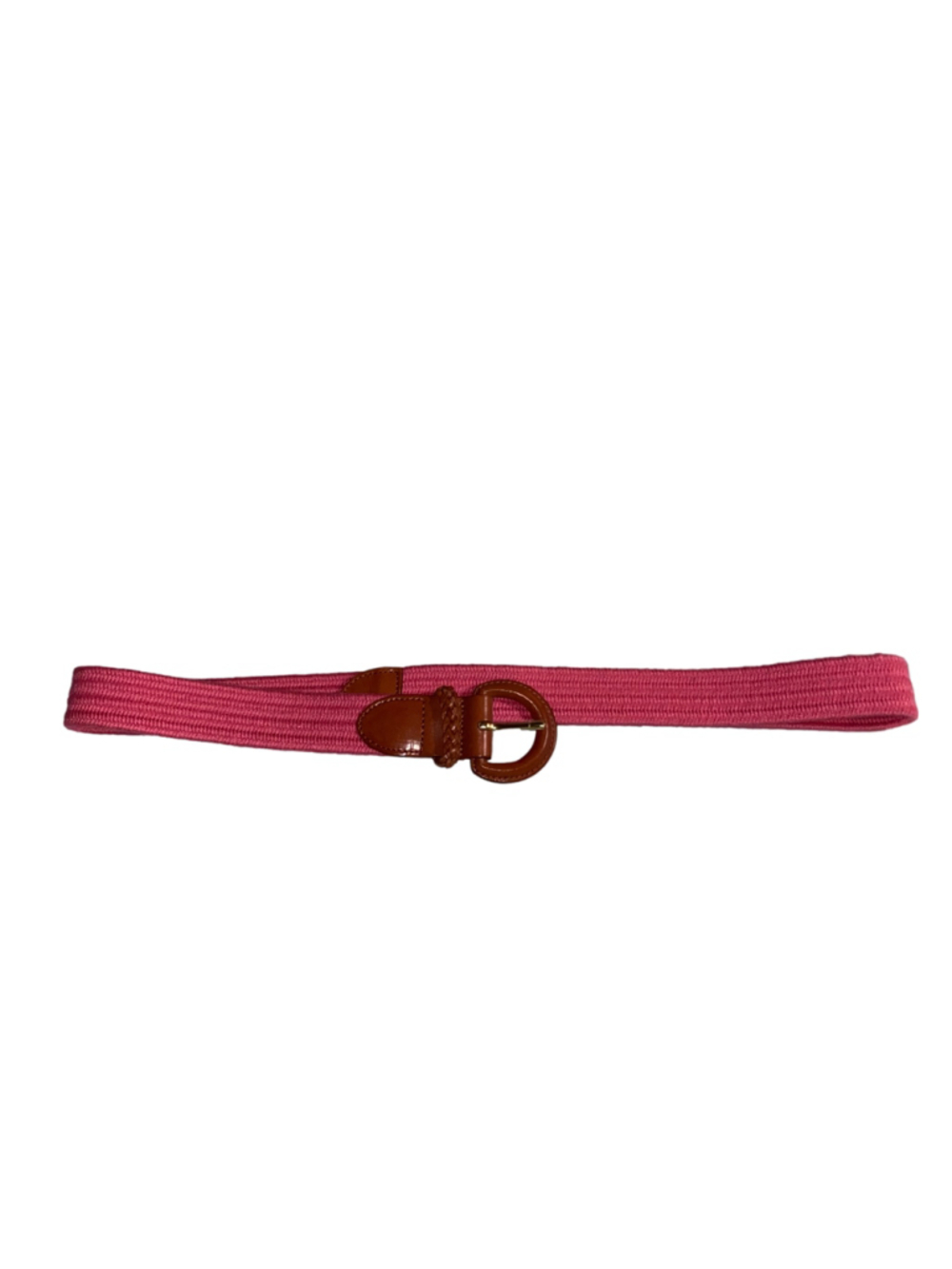 Women's Talbots Belt One Size Pink Woven strap with Genuine Brown Leather Trim M